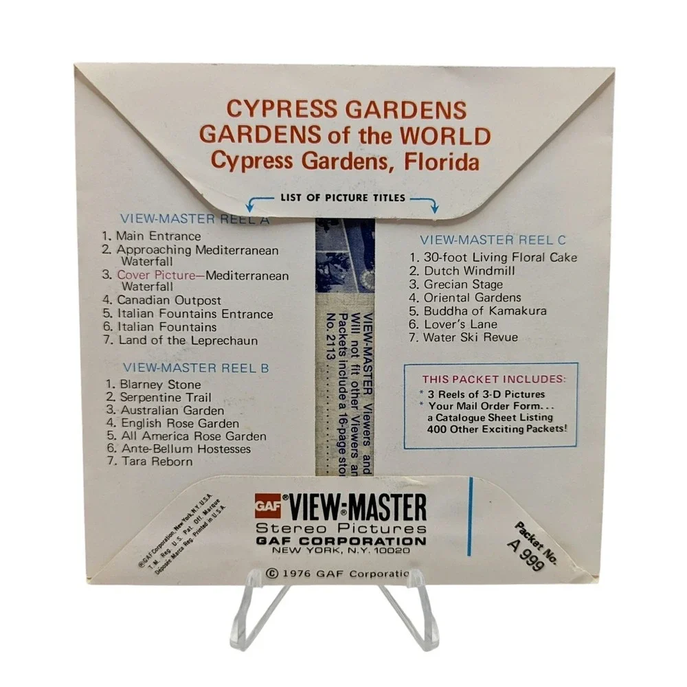 1976 GAF View-Master Cypress Gardens 21 Stereo Pictures 3 Reel Pack